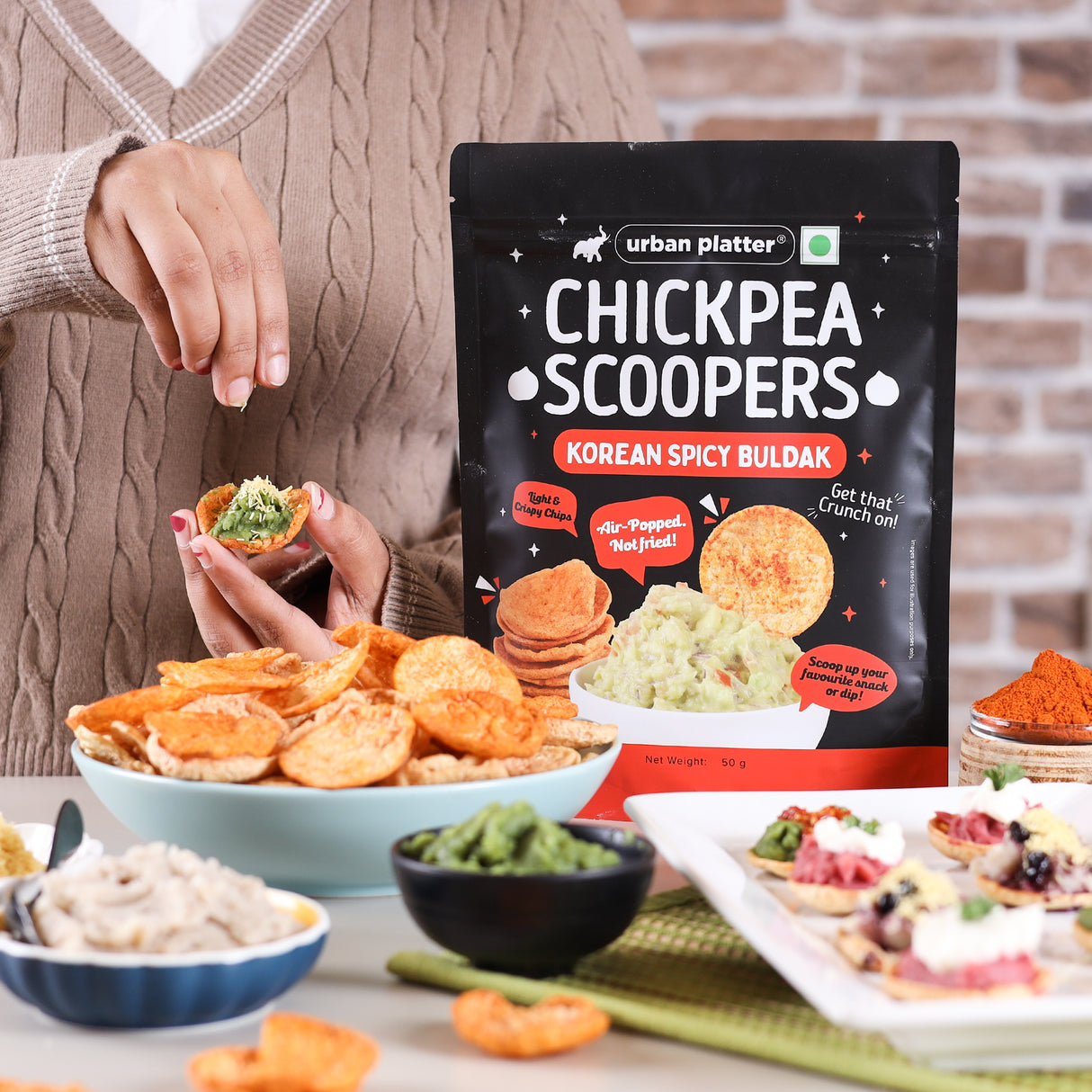 Urban Platter Chickpea Scoopers - Korean Buldak, 50g (Popped Chickpea Chips | Korean-Style Spicy Heat | Air Popped)