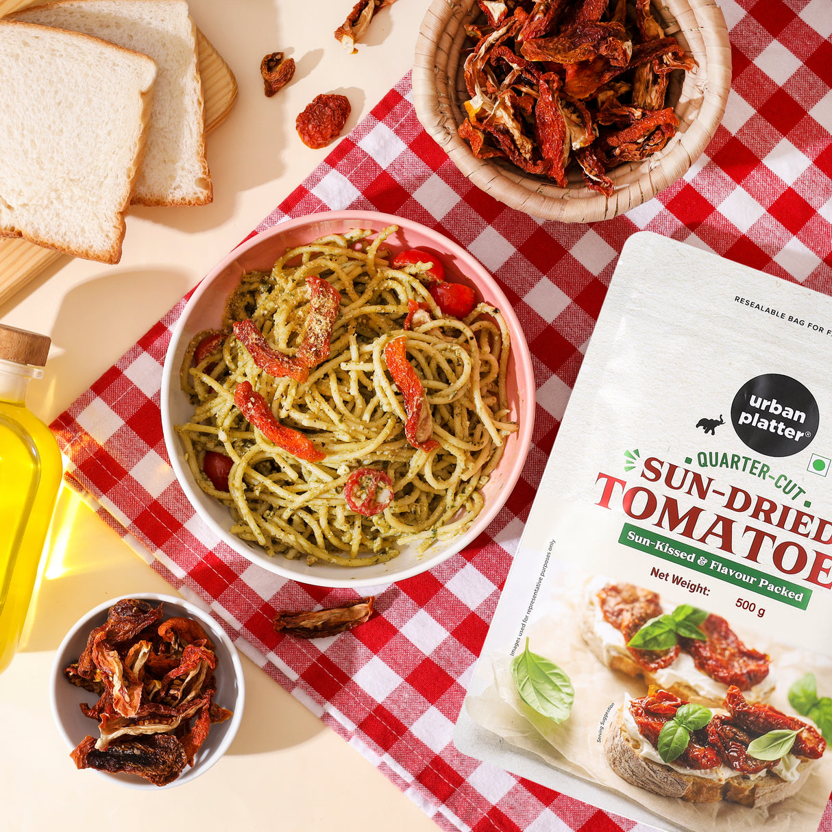 Urban Platter Sun-Dried Tomatoes, 500g (Naturally Dried Style Tomatoes, Rich Umami Flavour, Perfect for Pasta, Pesto, Salads, Sandwiches & Mediterranean Cooking)