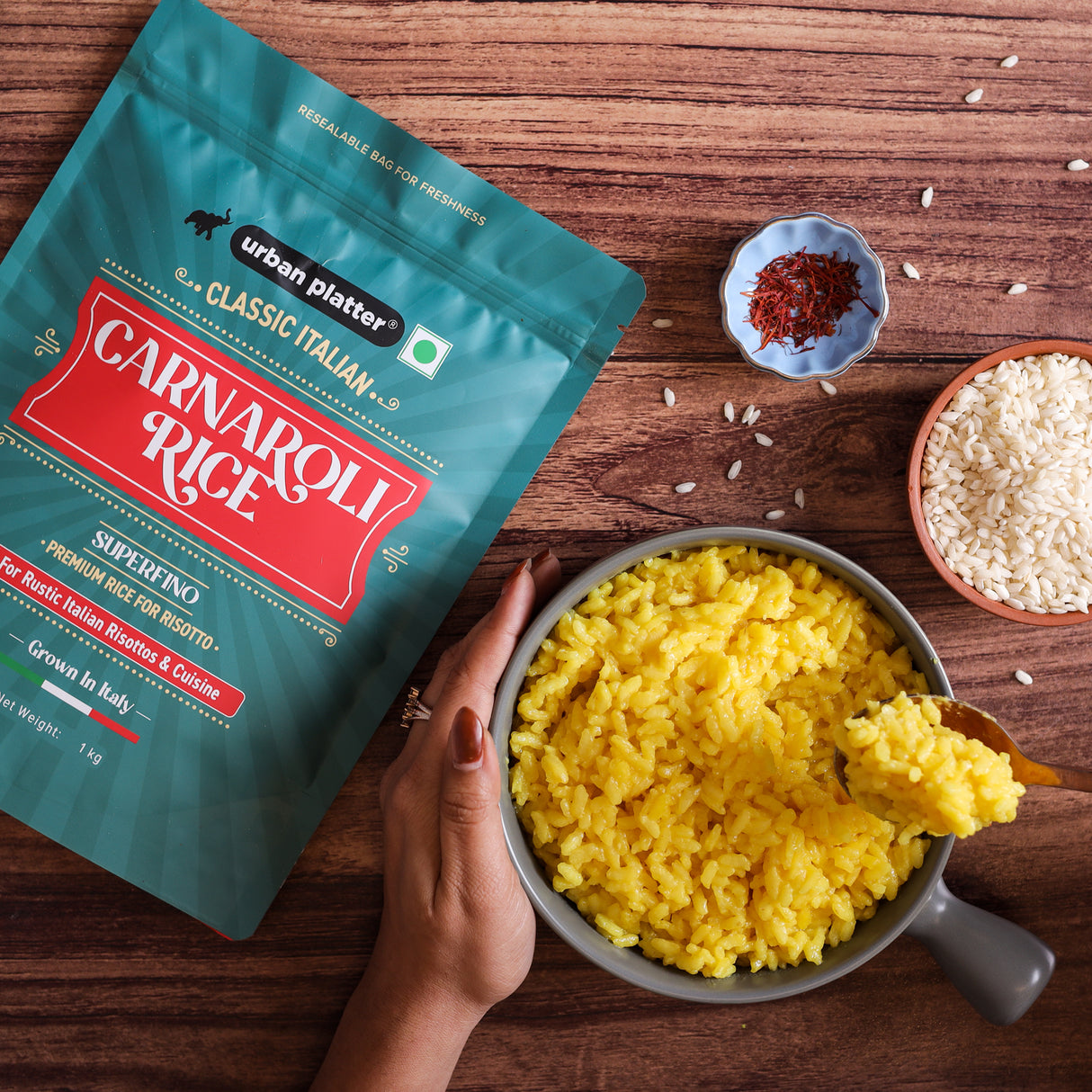 Urban Platter Carnaroli Rice, 1Kg (Product of Italy, Italian Carnaroli Rice for Risottos, Arancini, and Rustic preparations, Vacuum Packed for Freshness and Quality) - product i...
