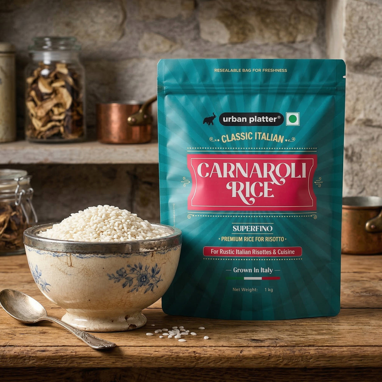 Urban Platter Carnaroli Rice, 1Kg (Product of Italy, Italian Carnaroli Rice for Risottos, Arancini, and Rustic preparations, Vacuum Packed for Freshness and Quality) - product i...
