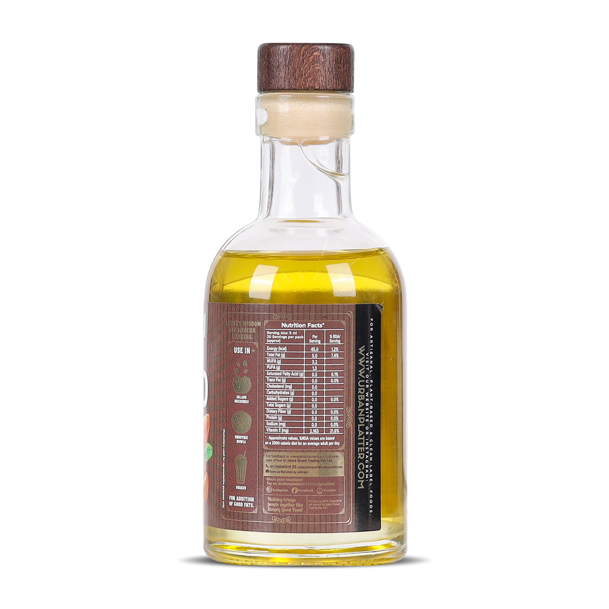 Urban Platter Cold Pressed Almond Oil, 100ml (Light Nutty Finishing Oil for Salads, Drizzling & Gourmet Baking)