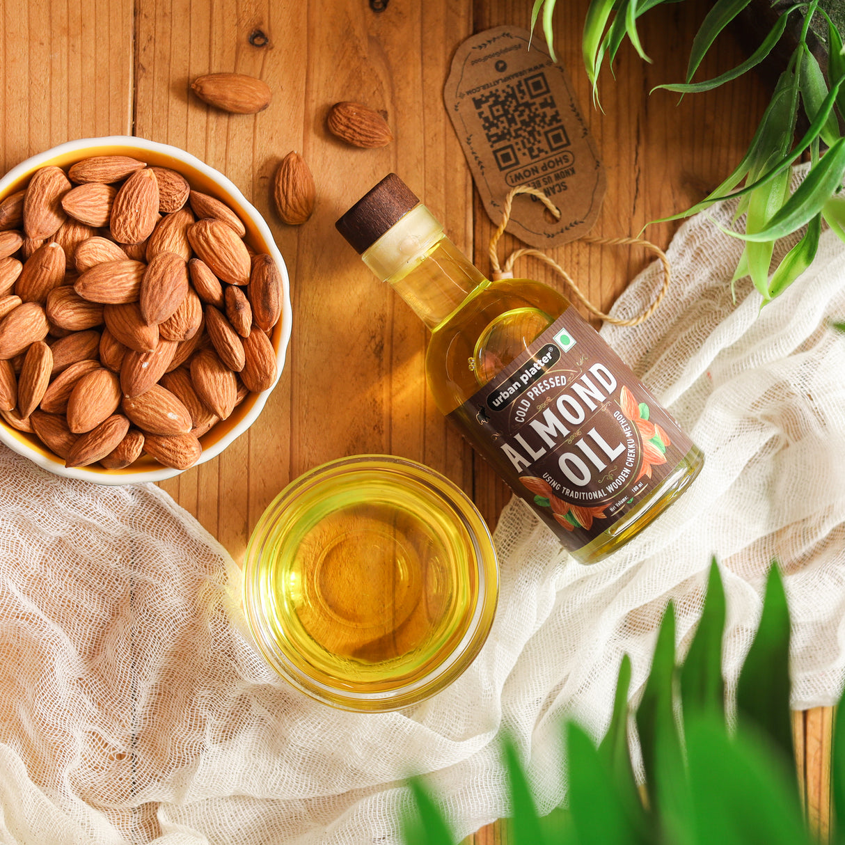 Urban Platter Cold Pressed Almond Oil, 50ml (Light Nutty Finishing Oil for Salads, Drizzling & Gourmet Baking)