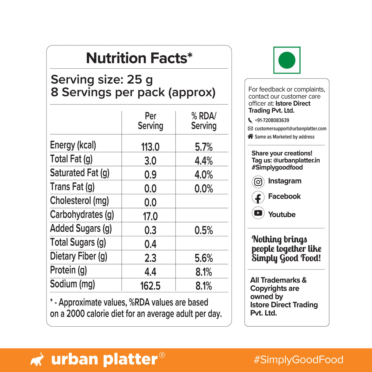 Urban Platter Ratlami Baked Bhujiya, 200g (Better-For-You Snack with 4.4g Protein & 2.3g Fiber per Serve; Baked Not Fried)