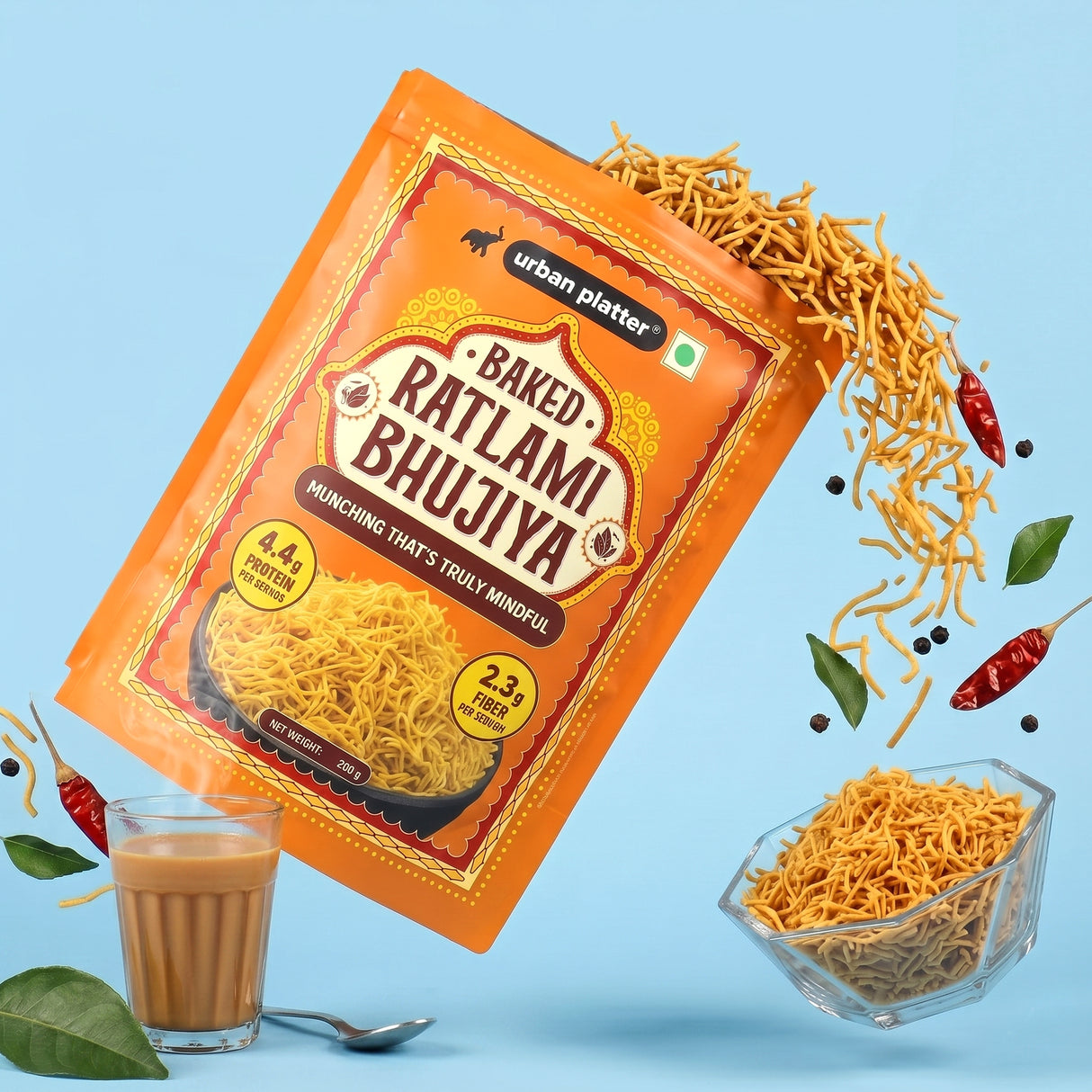 Ratlami Baked Bhujiya, 200g (Better-For-You Bhujia with 4.4g, Protein & 2.3g, Fiber per Serve, Baked Not Fried)