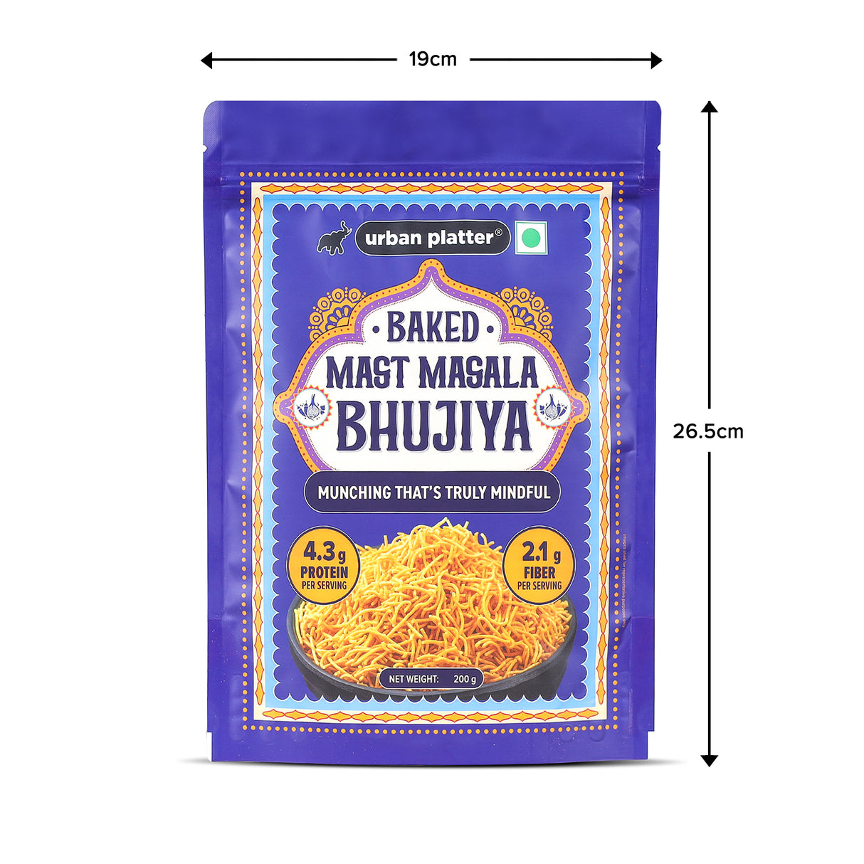 Urban Platter Mast Masala Baked Bhujiya, 200g (Better-For-You Snack with 4.3g Protein & 2.1g Fiber per Serve; Baked Not Fried)