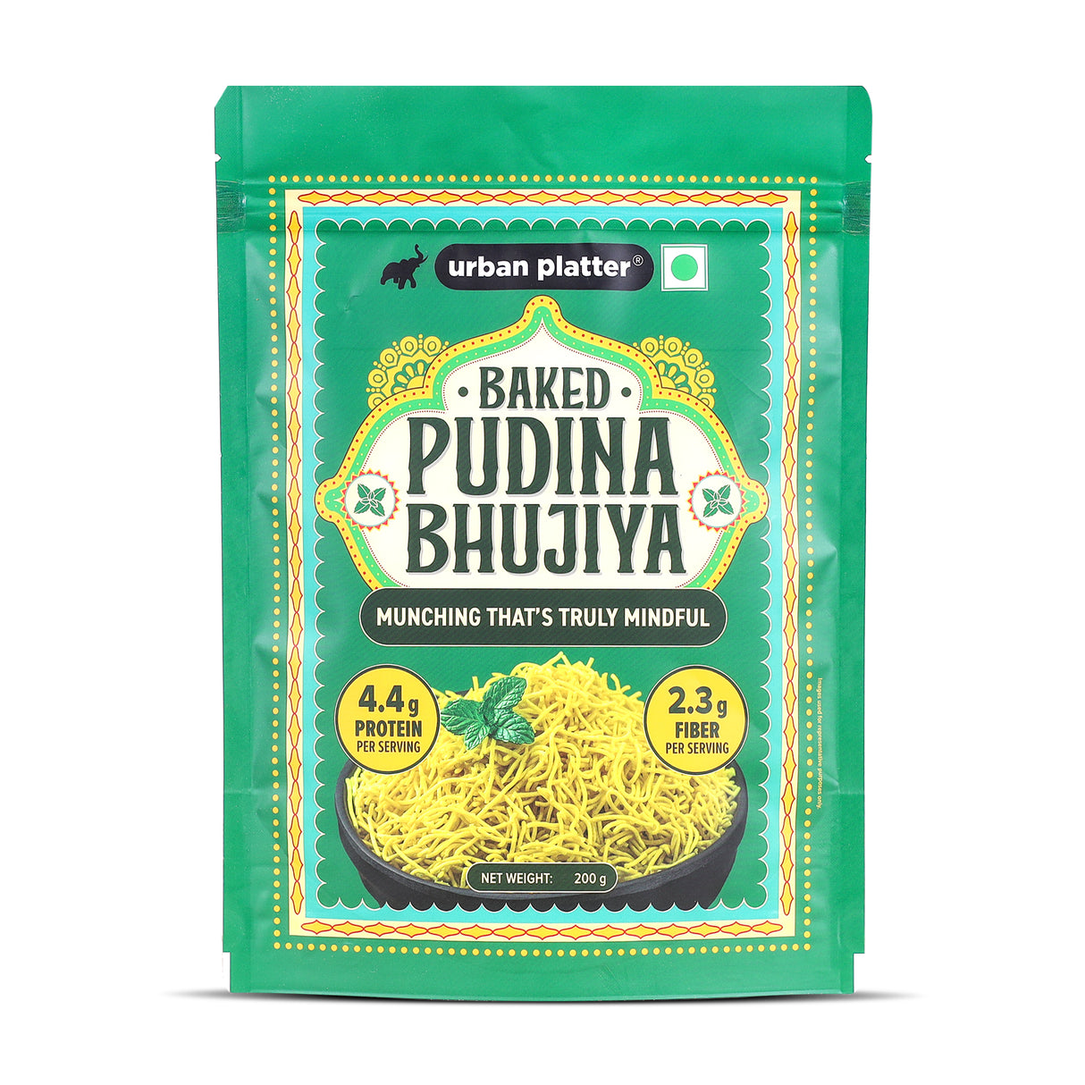 Urban Platter Pudina Baked Bhujiya, 200g (Better-For-You Snack with 4.4g Protein & 2.3g Fibre per Serve; Baked Not Fried)