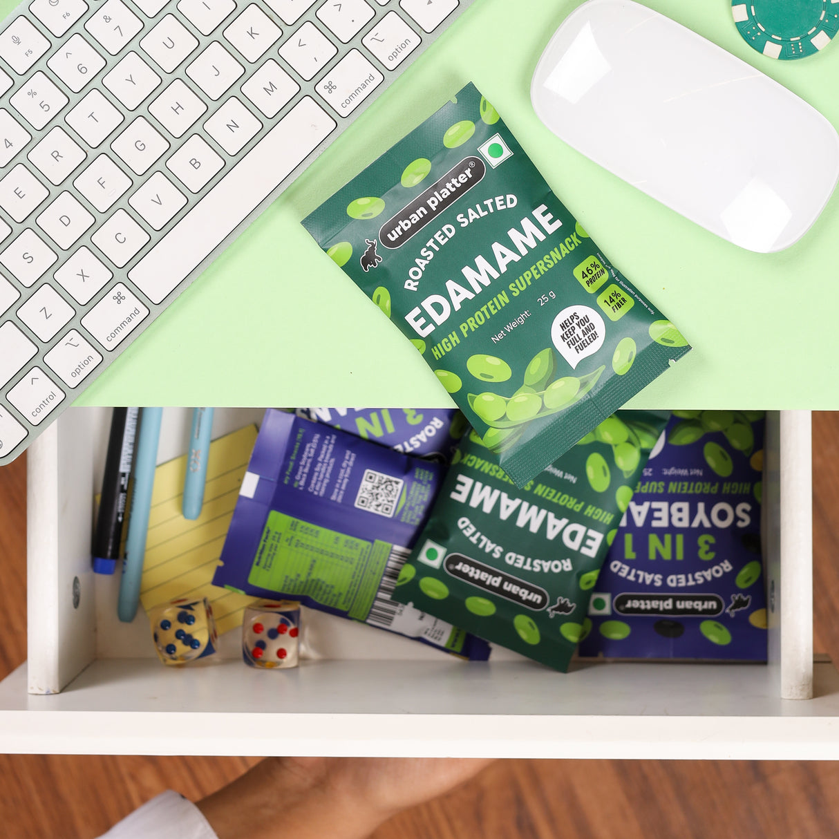 Urban Platter Roasted Salted Edamame, 25g (46% Protein, 17% Fiber, Lightly Salted Young Green Soybeans, Highest Plant Protein Supersnack)