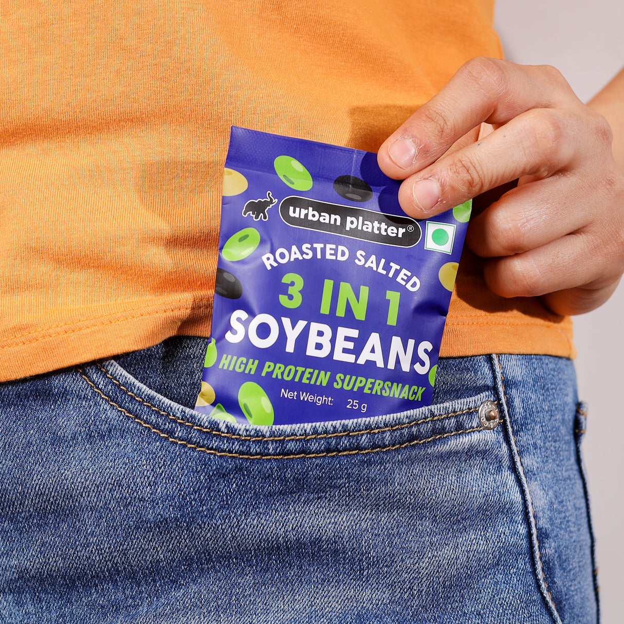 Urban Platter Roasted Salted 3-in-1 Soybean, 25g (46% Protein, 17% Fiber, Lightly Salted Green, Black & White Soybeans, Highest Plant Protein Supersnack)