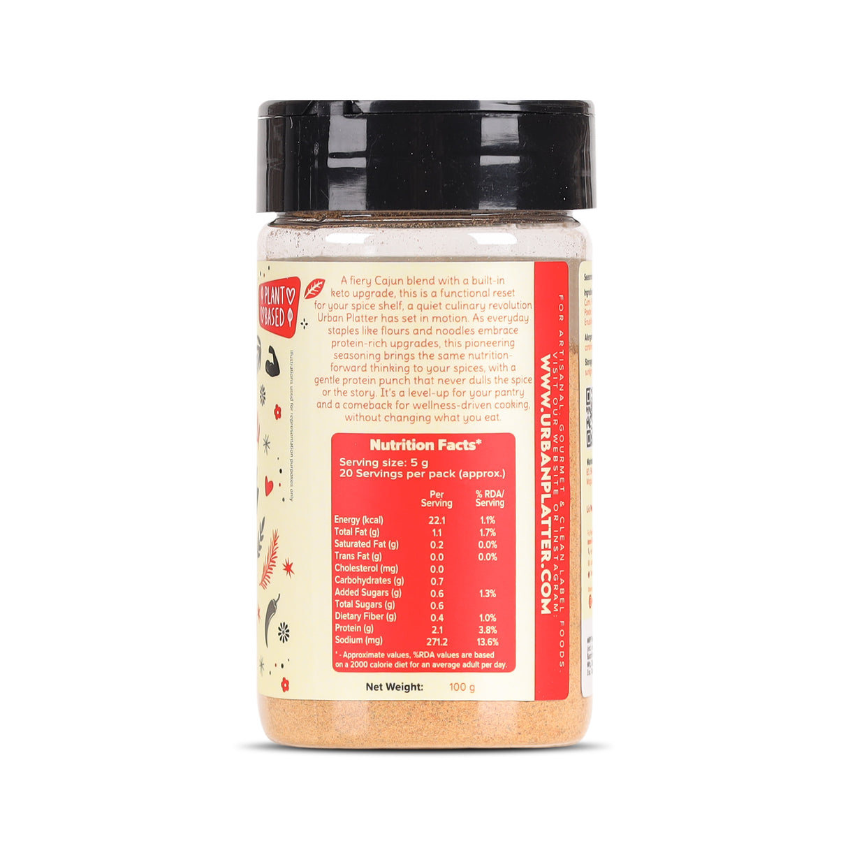 Urban Platter Keto-Friendly Cajun Seasoning, 100g (High-Protein, Crafted with Nutritional Yeast & Yeast Protein, Bold Louisiana-Style Spice Blend)