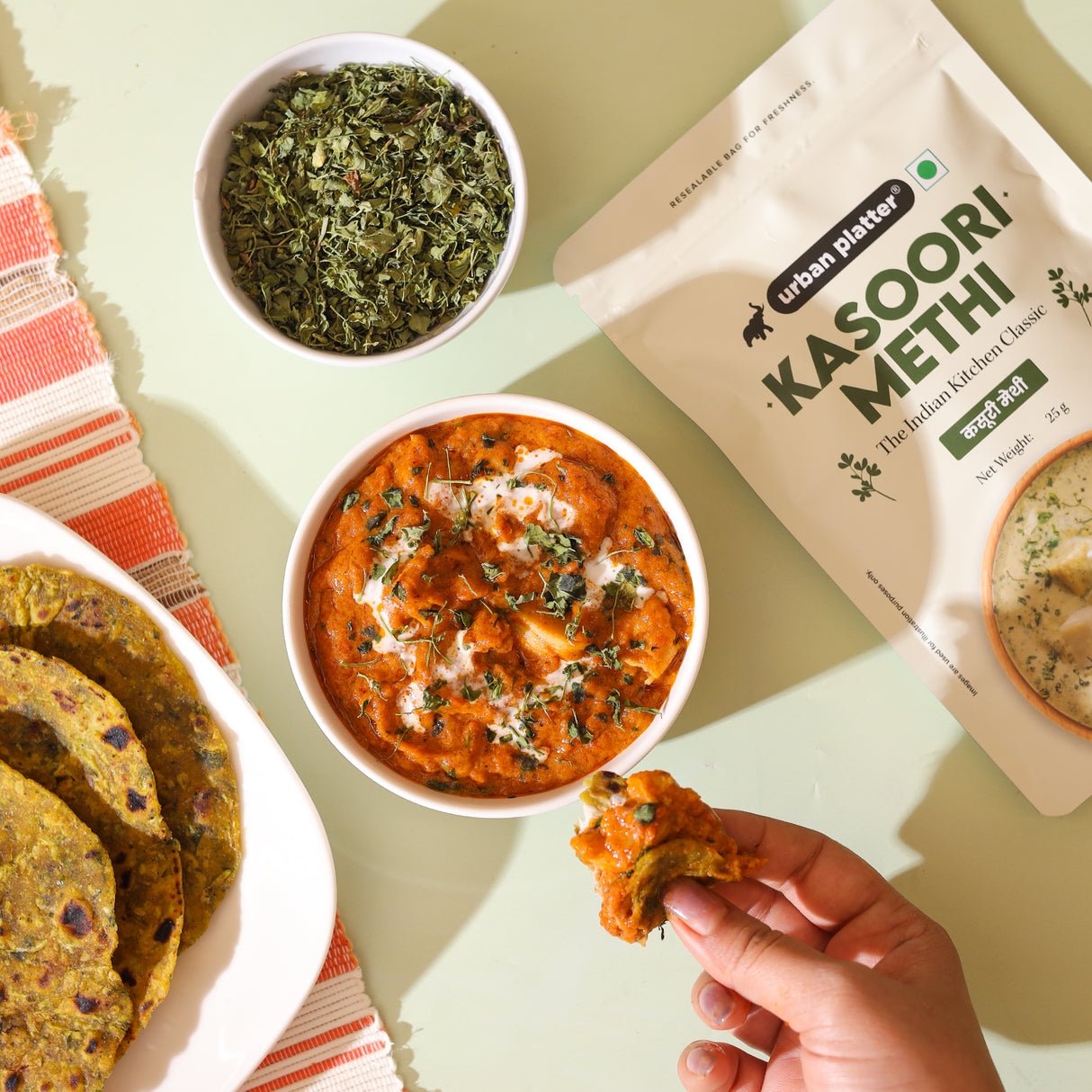 Urban Platter Kasoori Methi, 25g (Dried Fenugreek Leaves, Authentic Indian Herb, Finishing Spice for Curries & Dals)