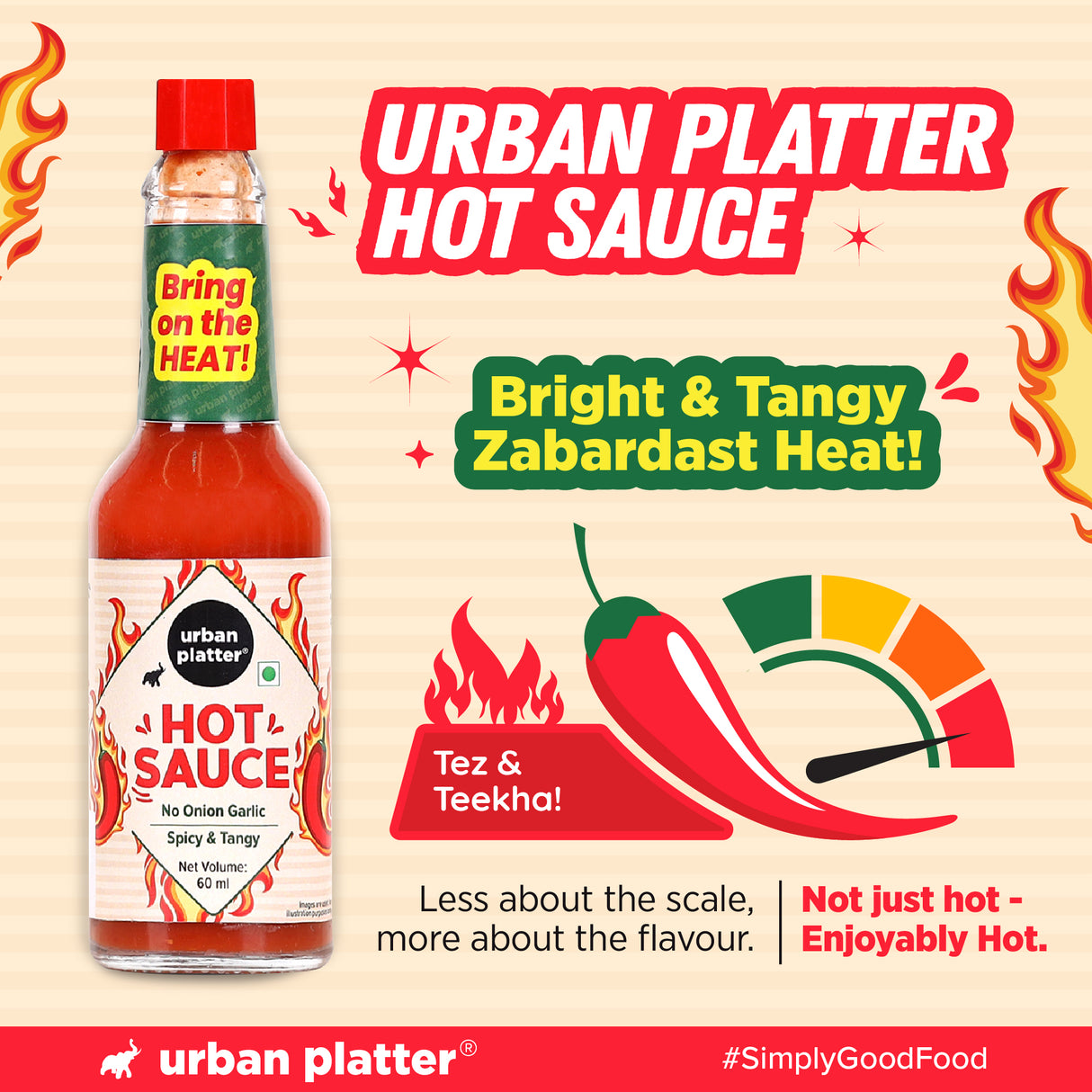 Urban Platter Hot Sauce, 60ml (Tangy & Balanced Chilli Heat, Made with Indian Chillies, No Onion, No Garlic, No Preservatives) - product image 7