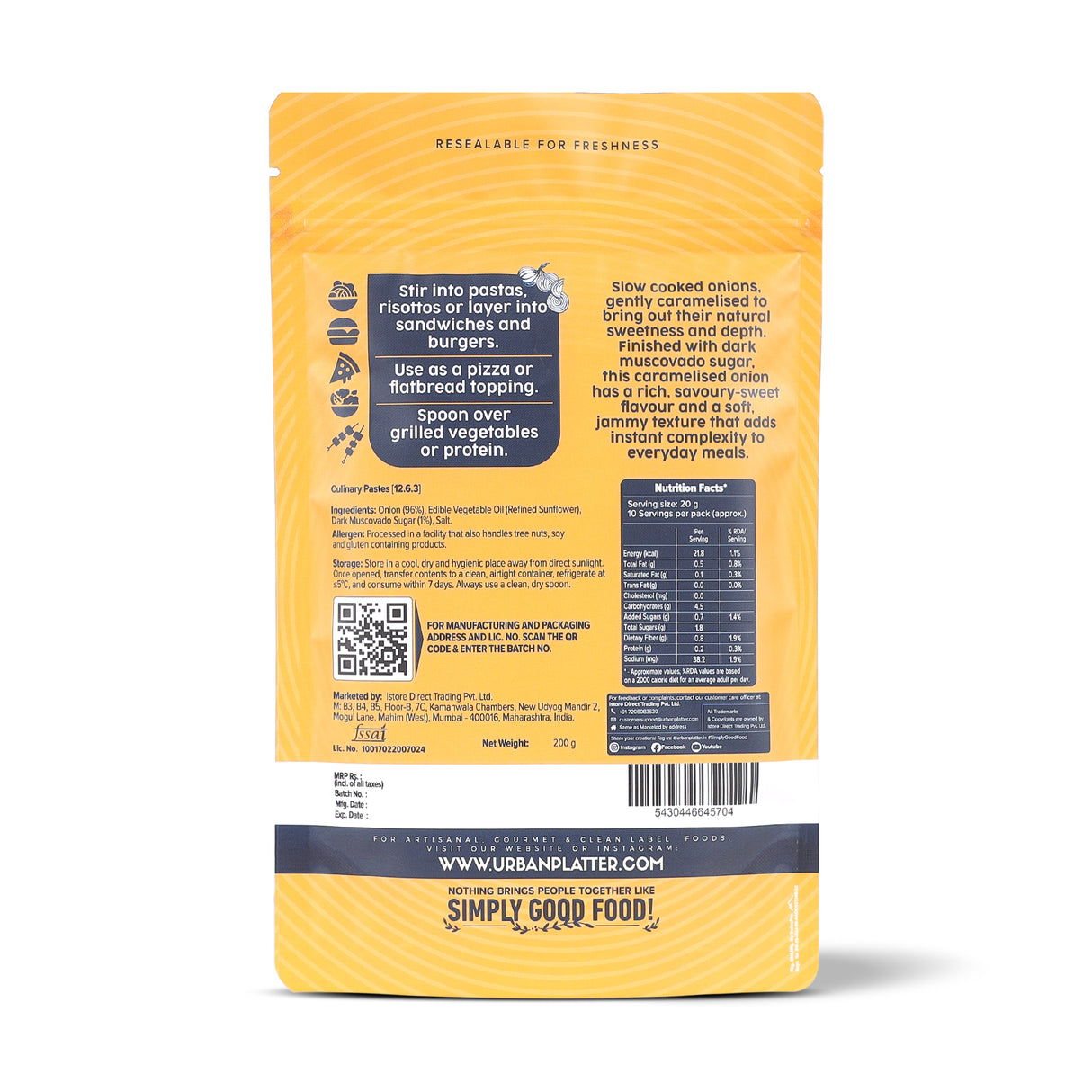 Urban Platter Caramelized Onion, 200g (Sweet-Savoury Onion Base for Pasta, Sandwiches, Gravies & Gourmet Cooking, Soft, Jammy & Slow Cooked.