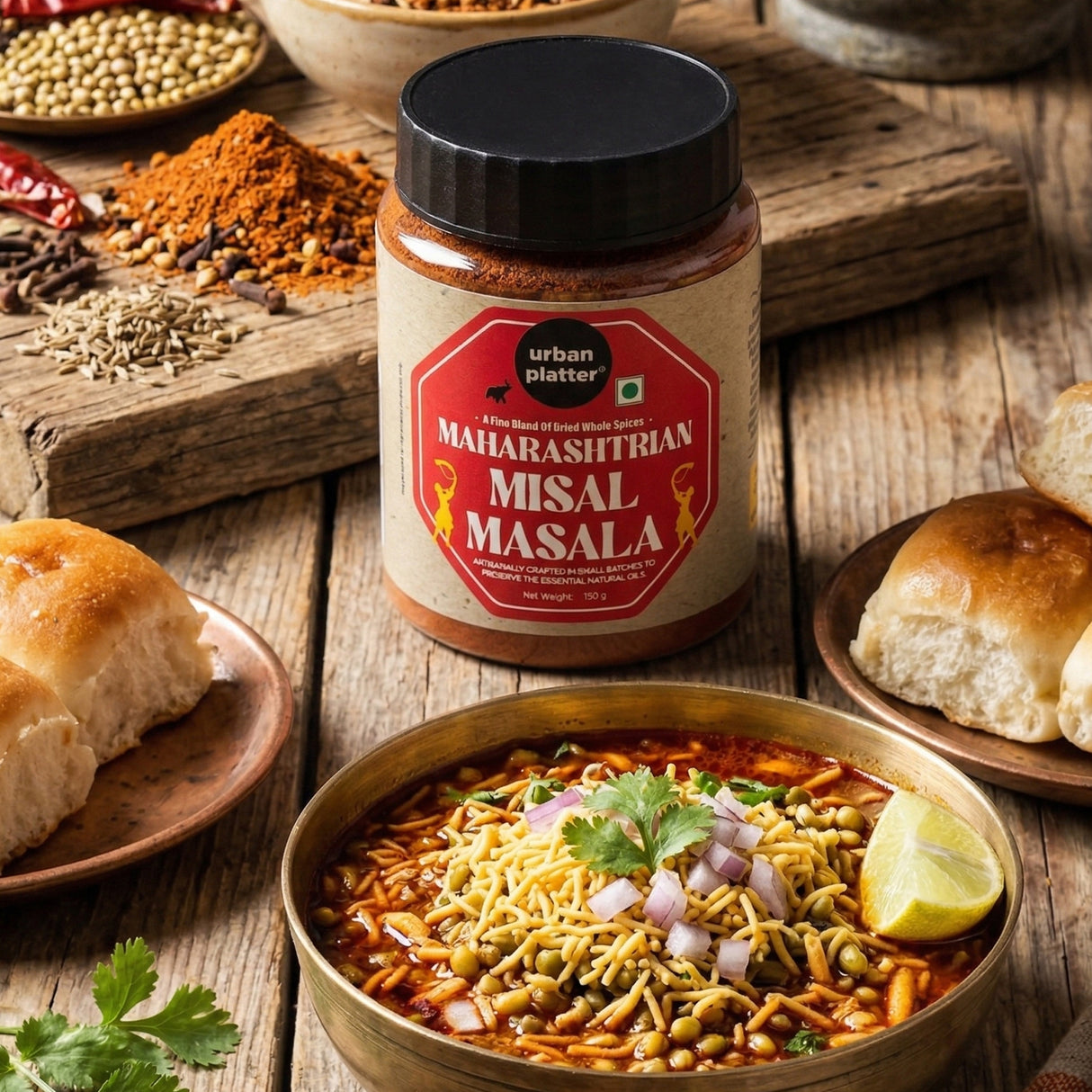 Urban Platter Maharashtrian Misal Masala, 150g (Signature Kolhapuri Misal Blend | Fiery & Hearty Taste | Onion & Garlic-free | Additive & Preservative-free)