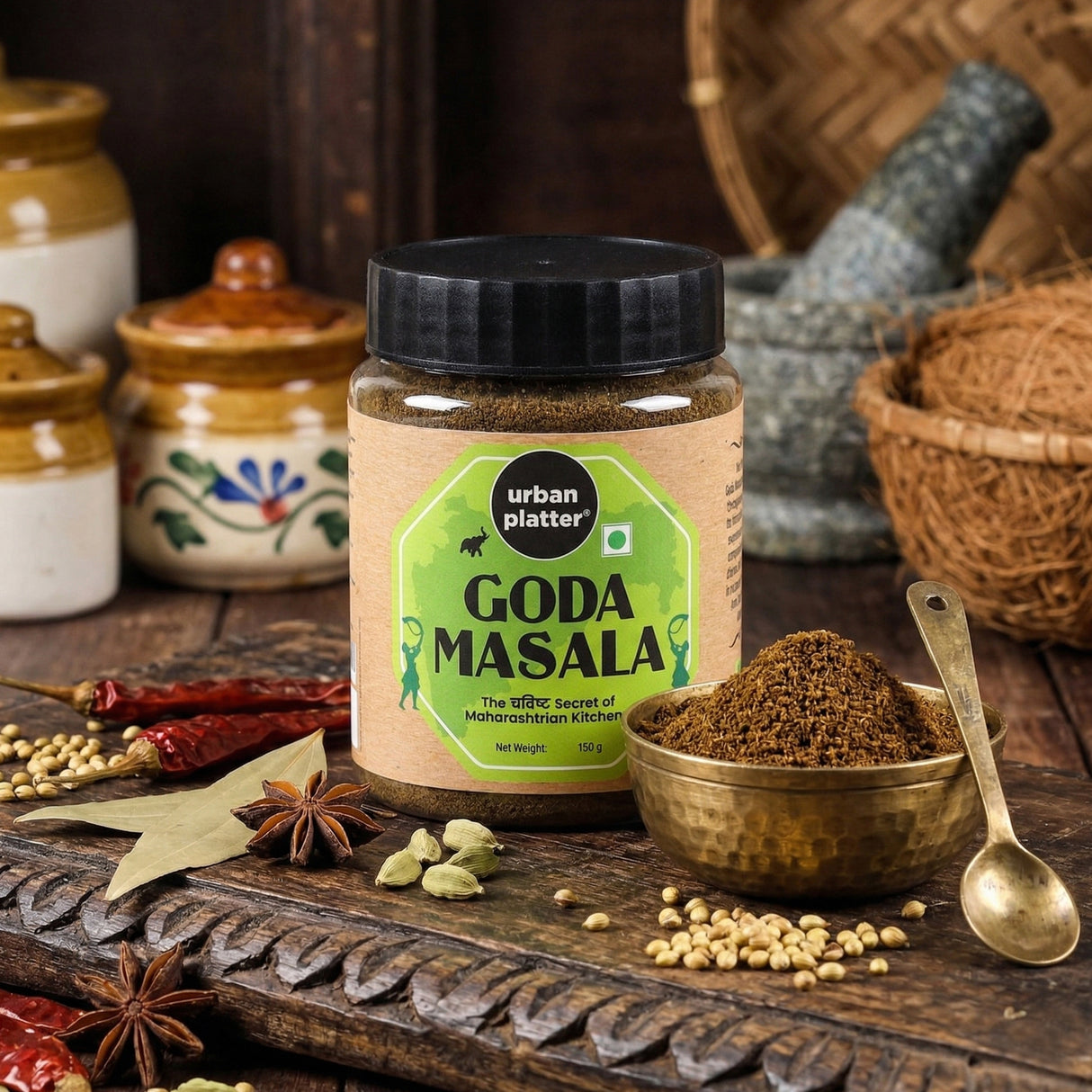 Urban Platter Maharashtrian Goda Masala, 150g (Signature Chavistha Desh-style Blend | Onion & Garlic-free | Additive & Preservative-free)