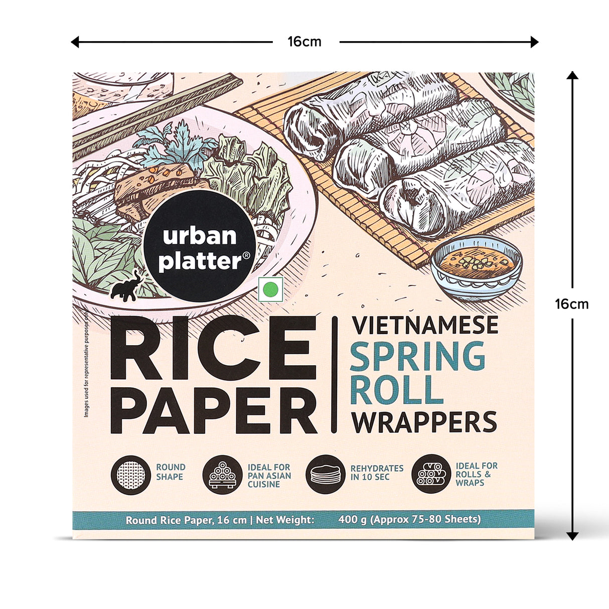 Round Rice Paper Sheets, 400g (Vietnamese Spring Roll Wrappers, Gluten-free, 16 cm Each, Easy to Roll, 80-85 Sheets per pack)