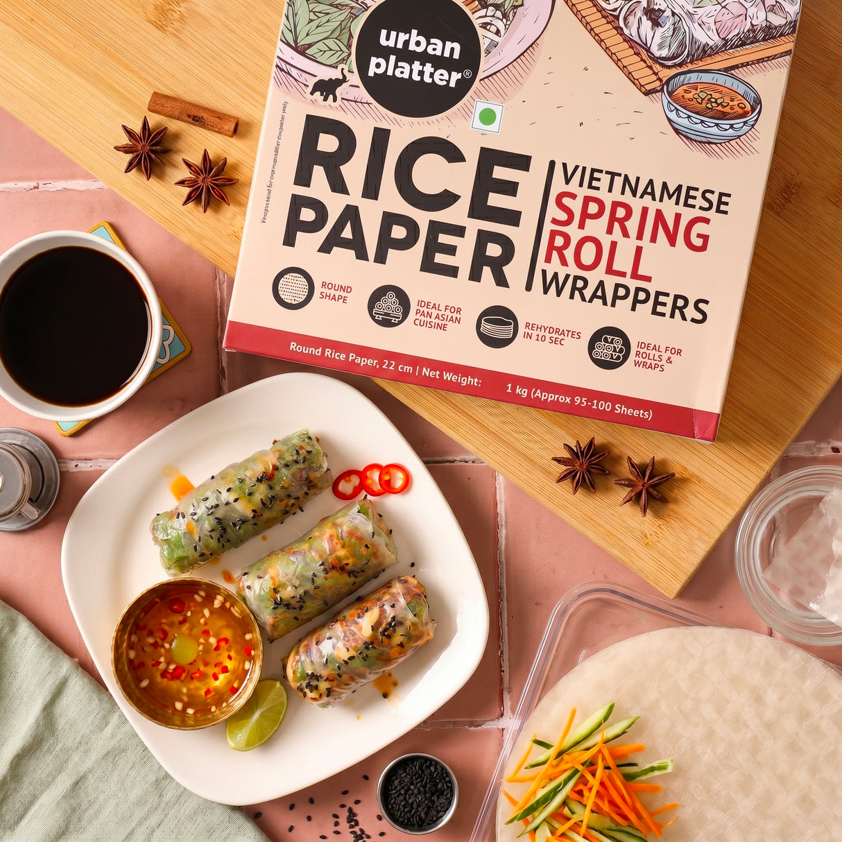 Large Rice Paper Sheets, 1kg (Vietnamese Spring Roll Wrappers Pan Asian Cuisine, Ideal for rolls and Crackers)