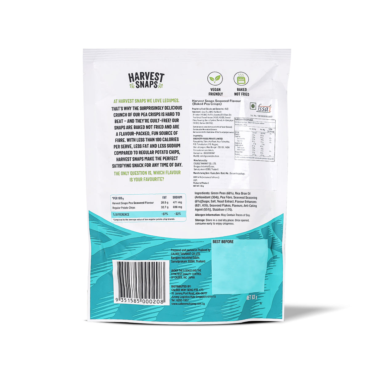 Harvest Snaps Baked Pea Crisps Seaweed, 93g