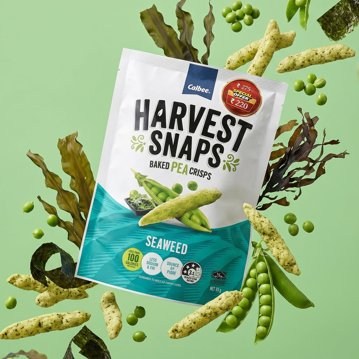Harvest Snaps Baked Pea Crisps Seaweed, 93g