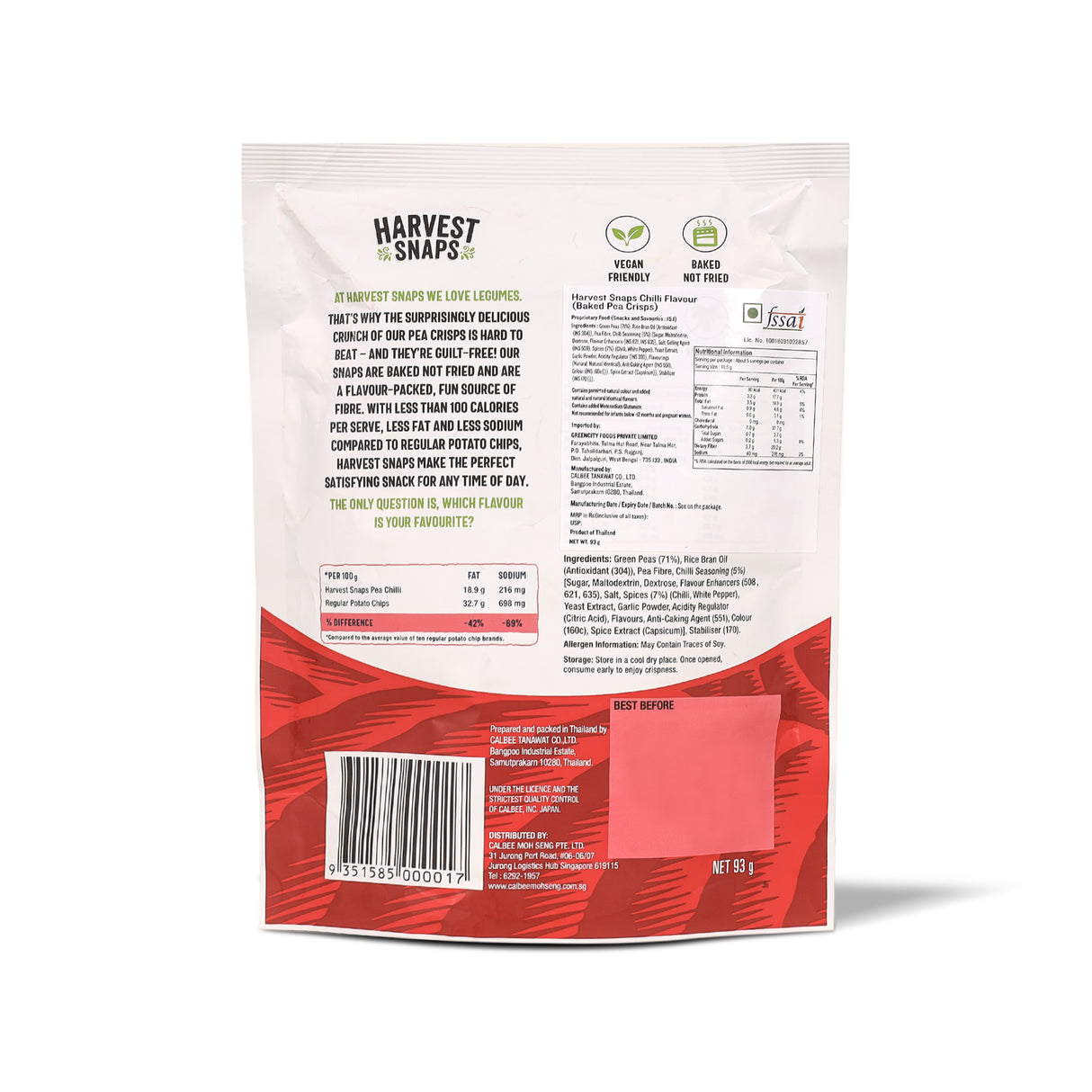 Harvest Snaps Baked Pea Crisps Chilli 93g