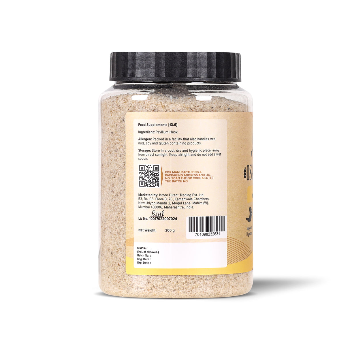 Isabgol, 300g (Whole Psyllium Husk, Rich in Dietary Fiber, Supports Digestive Health, Nature's Soluble Fiber)