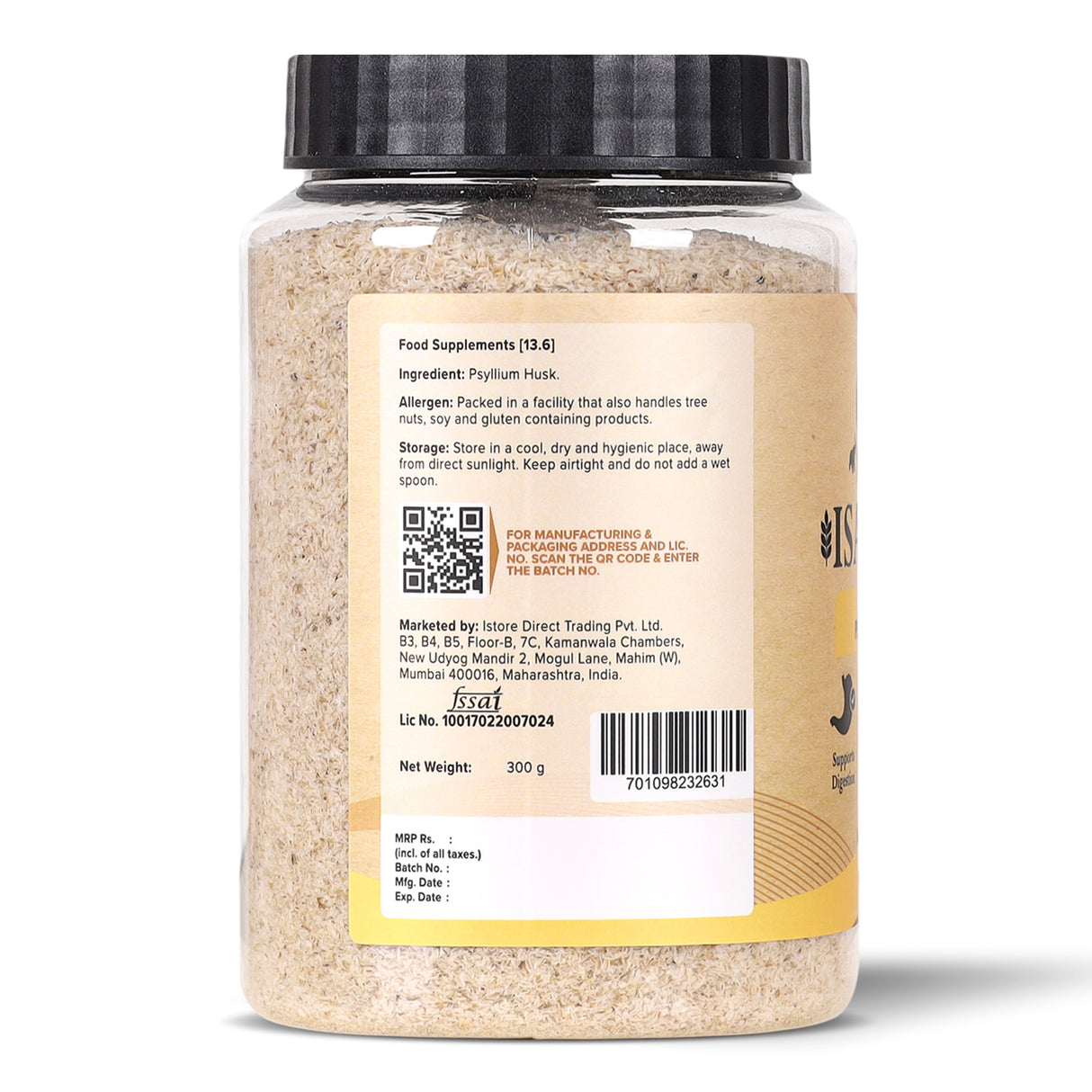 Urban Platter Isabgol Whole Psyllium Husk, 300g - Plant-Based Soluble Fibre for Daily Routine, Unflavoured