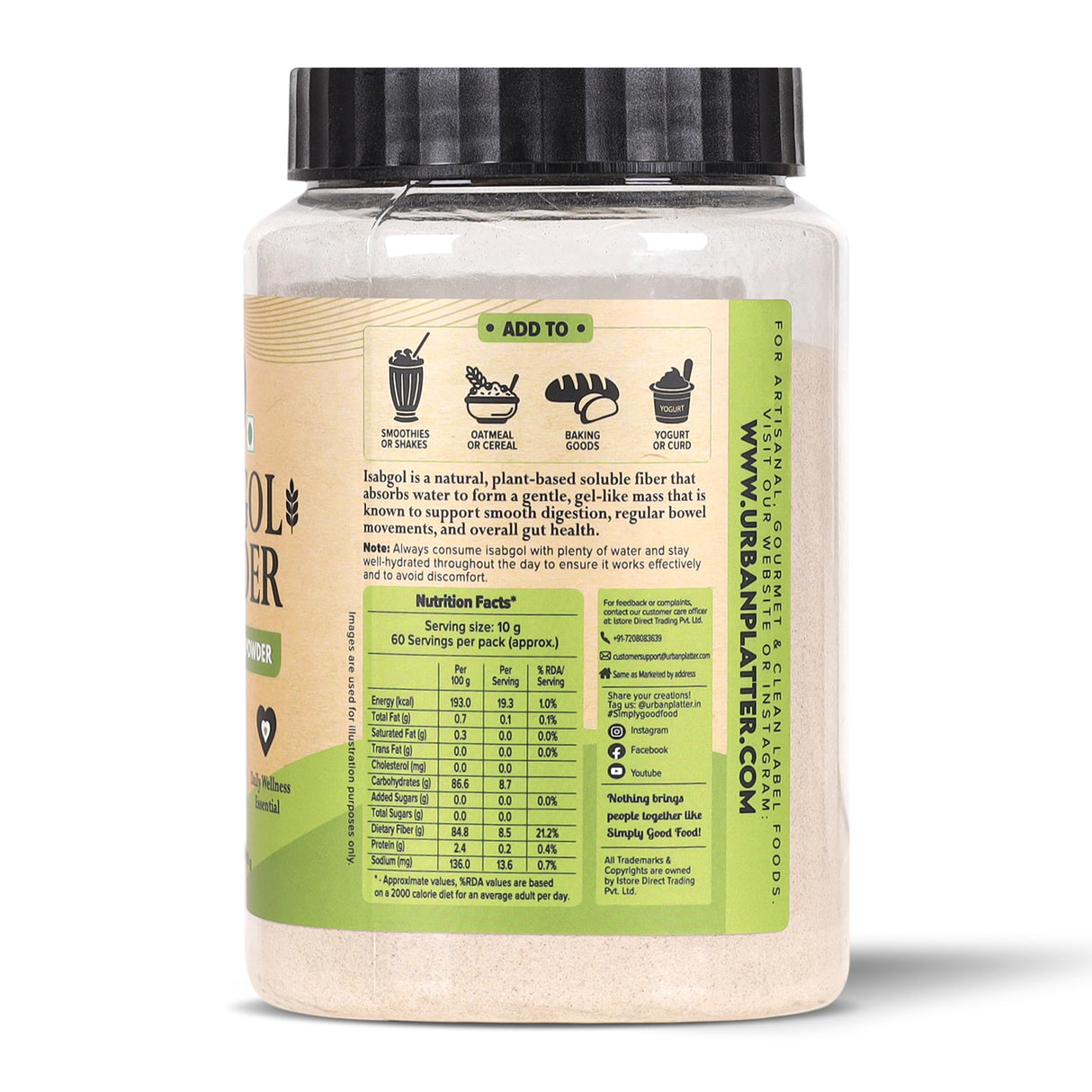 Urban Platter Isabgol Powder, 600g - Fine Psyllium Husk Powder for Daily Fibre Routine, Unflavoured
