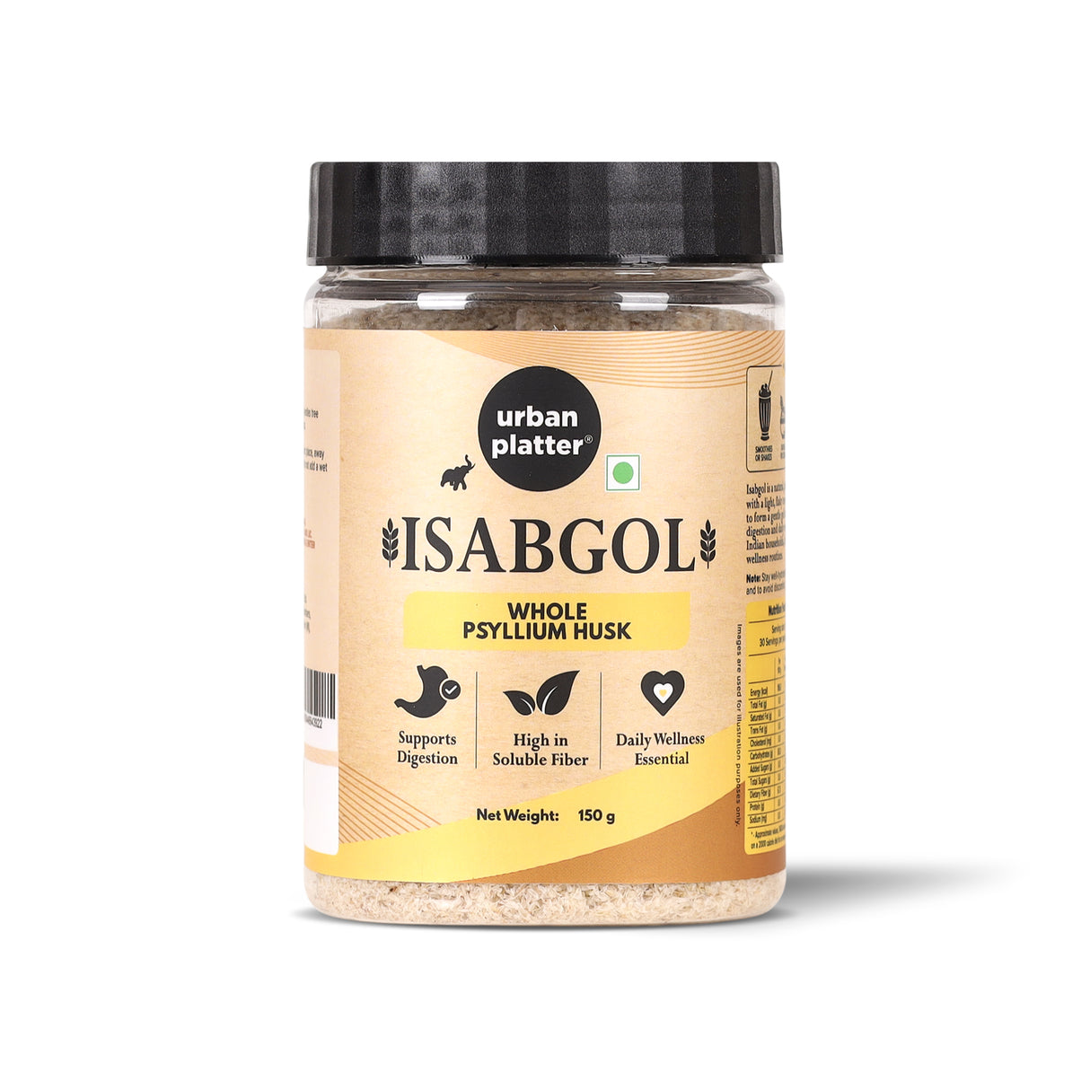 Urban Platter Isabgol, 150g (Whole Psyllium Husk, Rich in Dietary Fiber, Supports Digestive Health, Nature's Soluble Fiber)