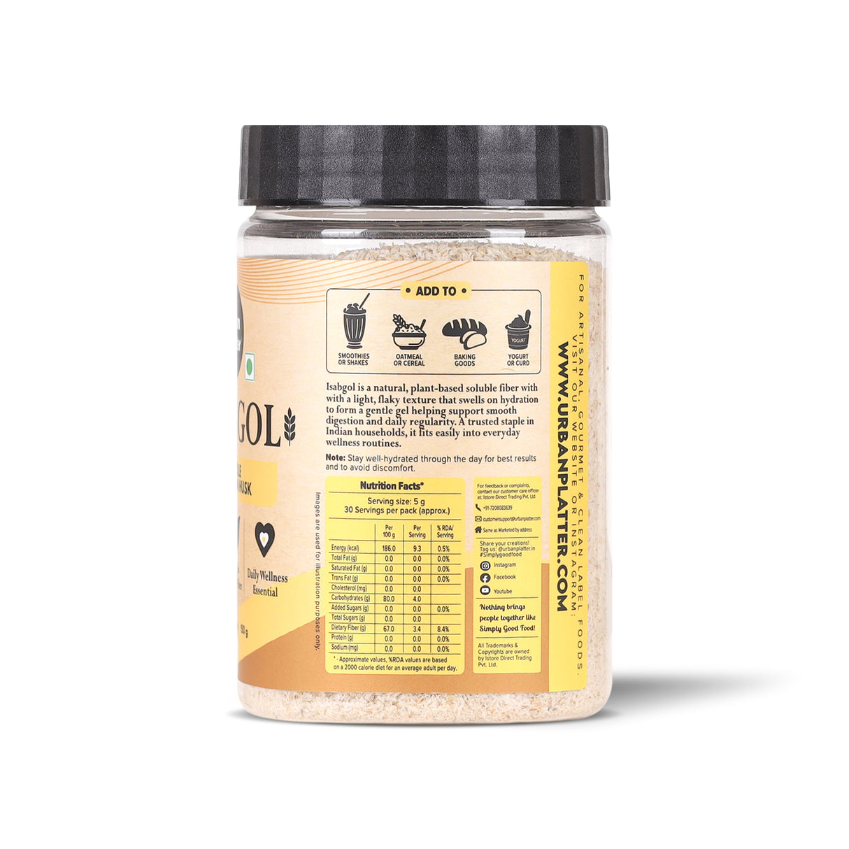 Urban Platter Isabgol, 150g (Whole Psyllium Husk, Rich in Dietary Fiber, Supports Digestive Health, Nature's Soluble Fiber)