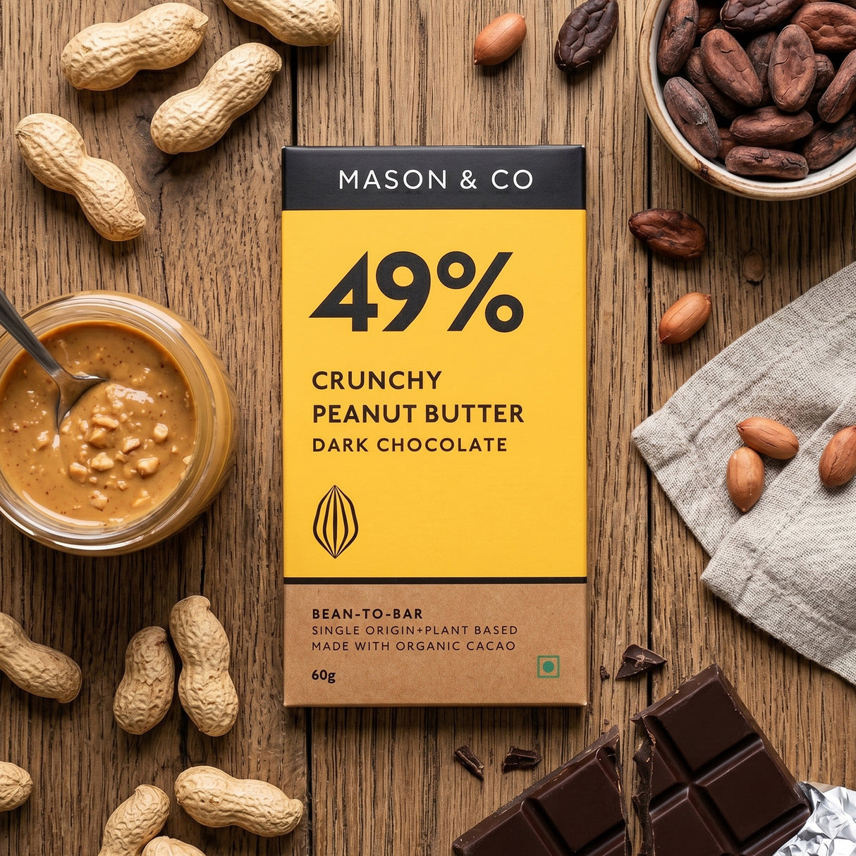 49% Crunchy Dark Chocolate with Peanut Butter, 60g