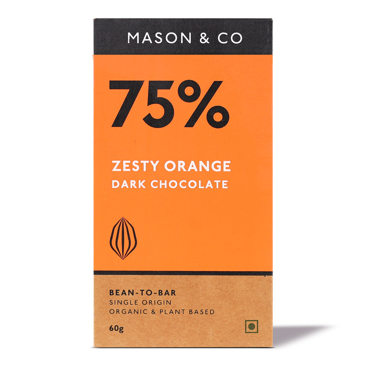 75% Zesty Orange Dark Organic Exotic Artisanal Chocolate, 60g