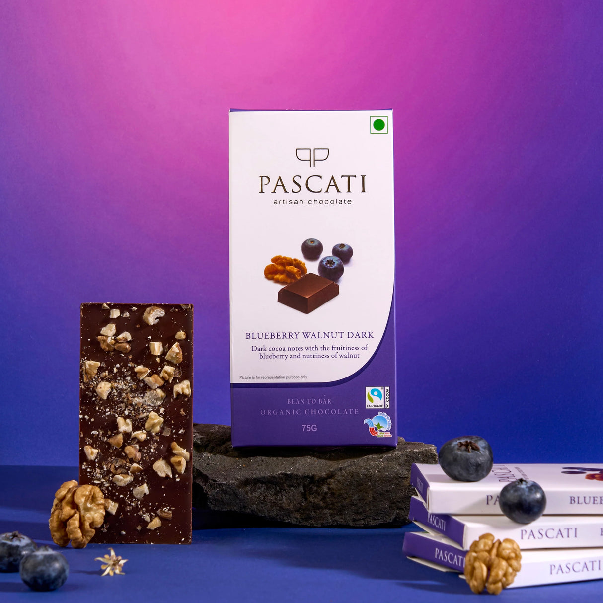 Chocolate Blueberry Walnut Dark, India Organic Chocolate, 75G (Pack Of 2)