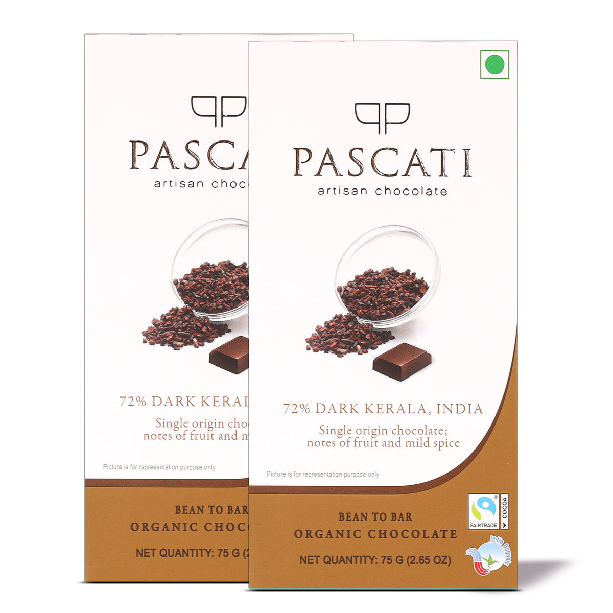 72% Dark India Organic Chocolate, 75g (Pack of 2)