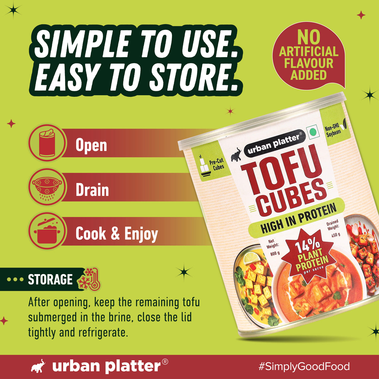 Tofu Cubes, 800g (Drained Weight: 450g | 14% Plant Protein | Ready-to-Use for Stir-Fries, Curries, Salads & Soups)