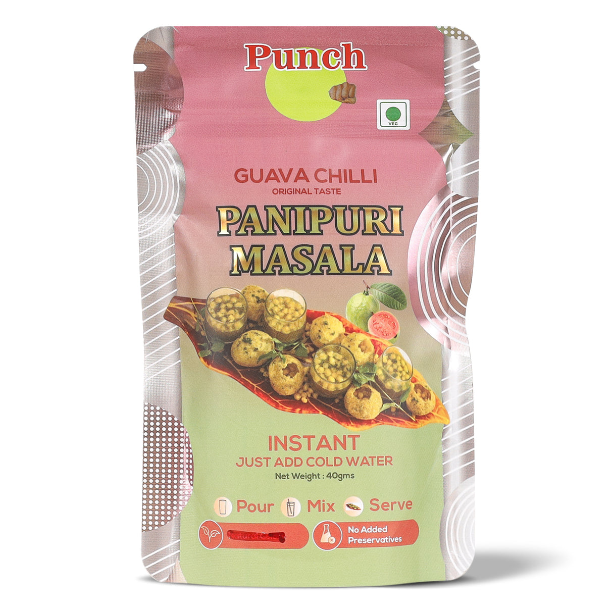 Punch Panipuri Masala Guava Chilli, 40g (Instant Pani Puri Masala Mix | Tangy, Fruity & Spicy Guava Flavour | Just Add Water | No Added Preservatives)