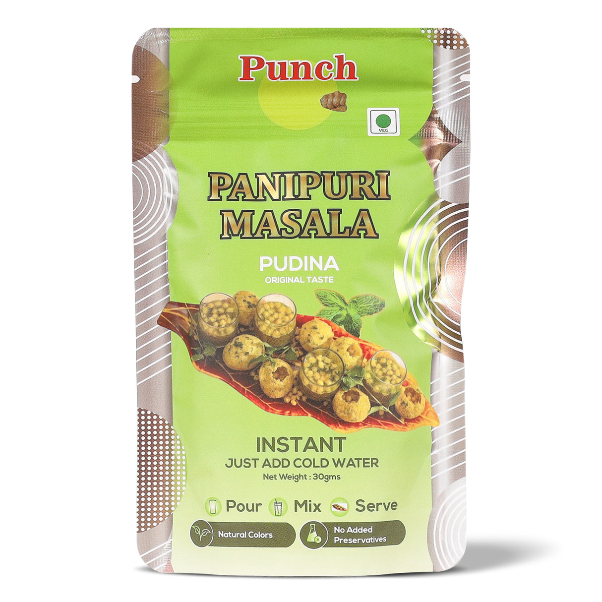 Punch Panipuri Masala Pudina, 30g (Instant Pani Puri Masala Mix | Classic Mint (Pudina) Flavour | Just Add Water | Natural Colours | No Added Preservative)