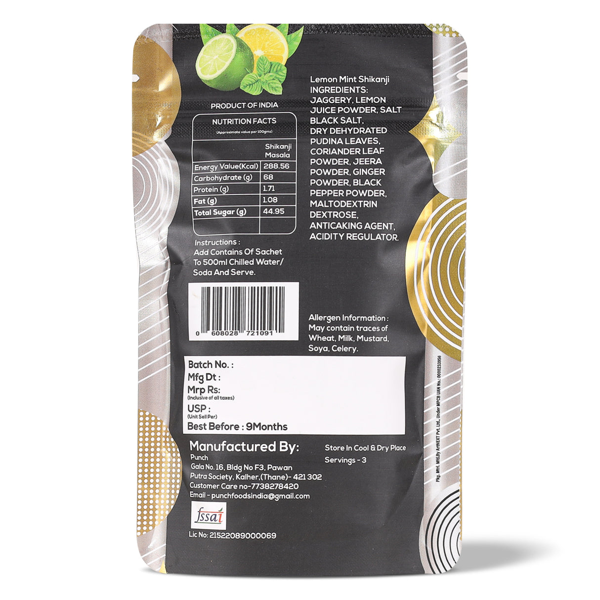 Instant Shikanji Mix Lemon Pudina, 30g (Instant Indian Lemonade Powder | Refreshing Mint & Lemon Drink Mix | Just Add Water or Soda | No Added Preservatives | Makes 3 Servings)