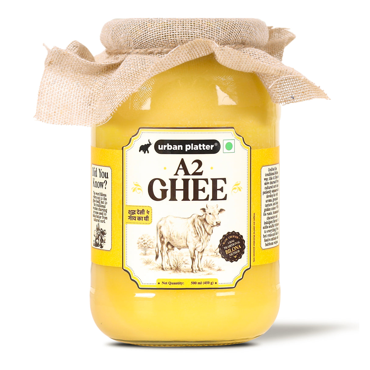 A2 Ghee, 500ml (Curd-Churned Bilona Desi Ghee for Cooking, Tadka & Daily Meals | Made from A2 Cow Milk)