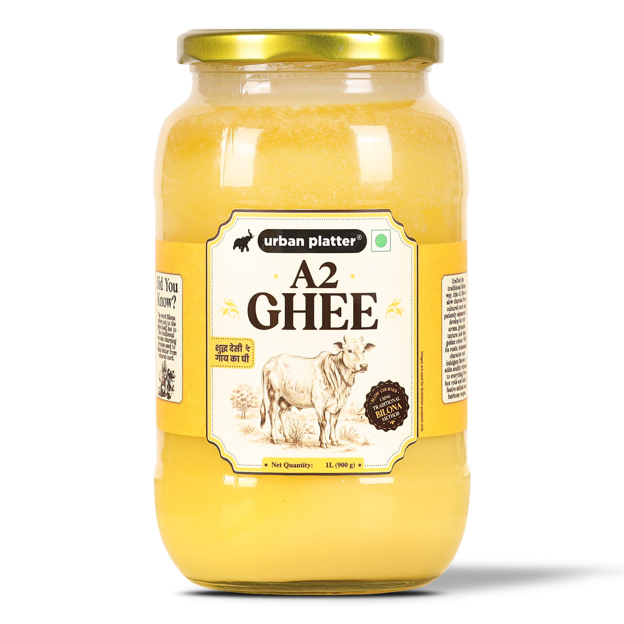 A2 Ghee, 1L (Curd-Churned Bilona Desi Ghee for Cooking, Tadka & Daily Meals | Made from A2 Cow Milk)