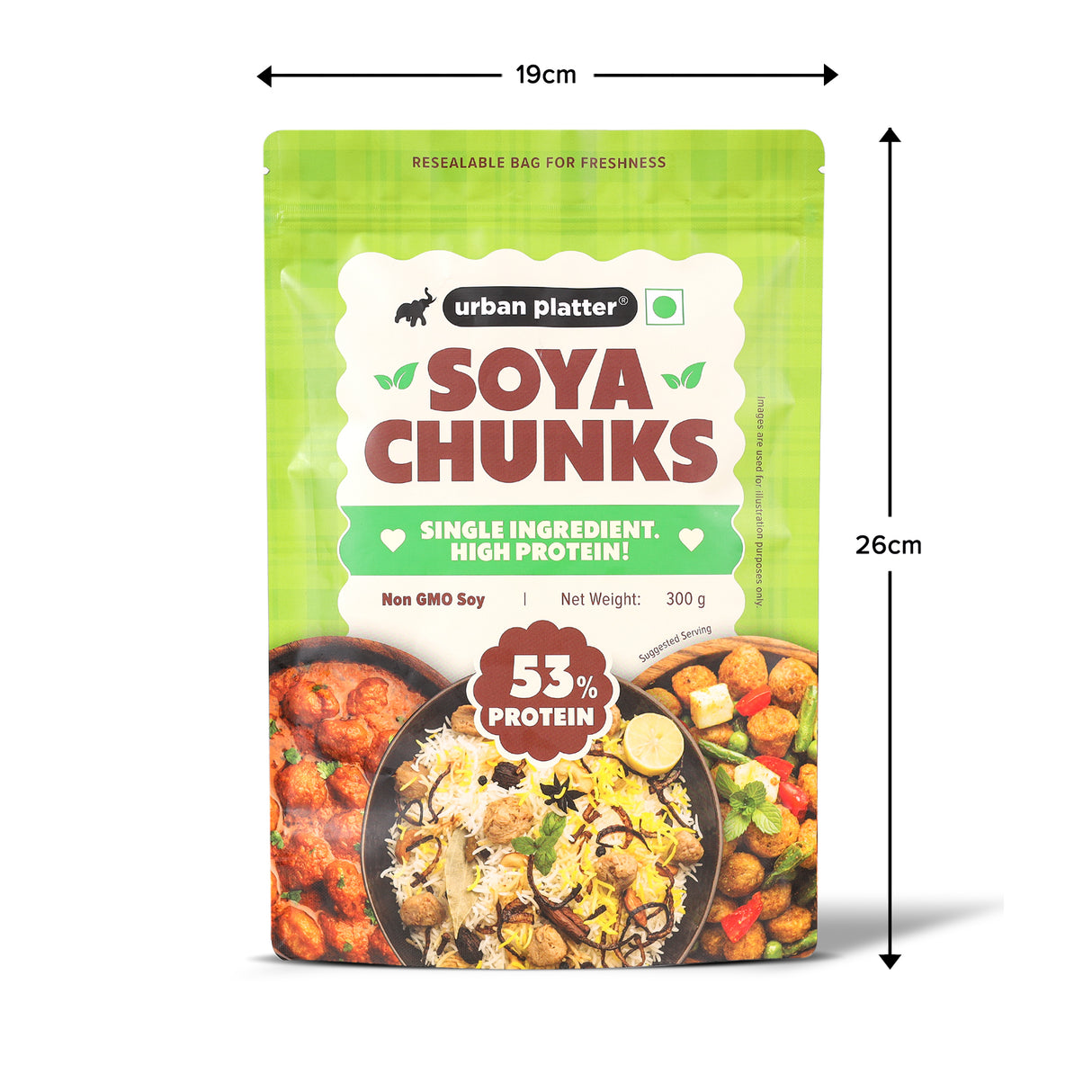 Soya Chunks, 300g (53% Plant Protein | Made from Defatted Soy Flour | Fiber Rich Soya Wadi))