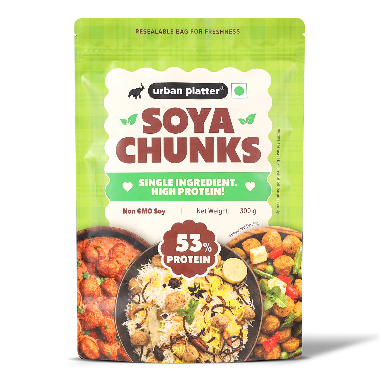 Soya Chunks, 300g (53% Plant Protein | Made from Defatted Soy Flour | Fiber Rich Soya Wadi))