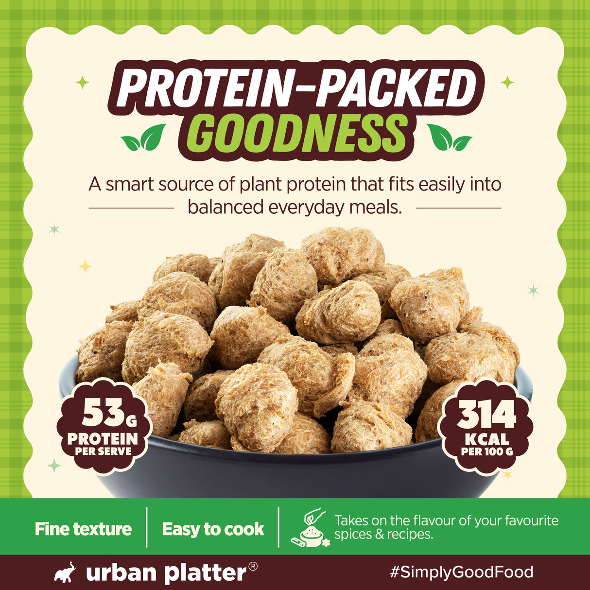 Soya Chunks, 300g (53% Plant Protein | Made from Defatted Soy Flour | Fiber Rich Soya Wadi))