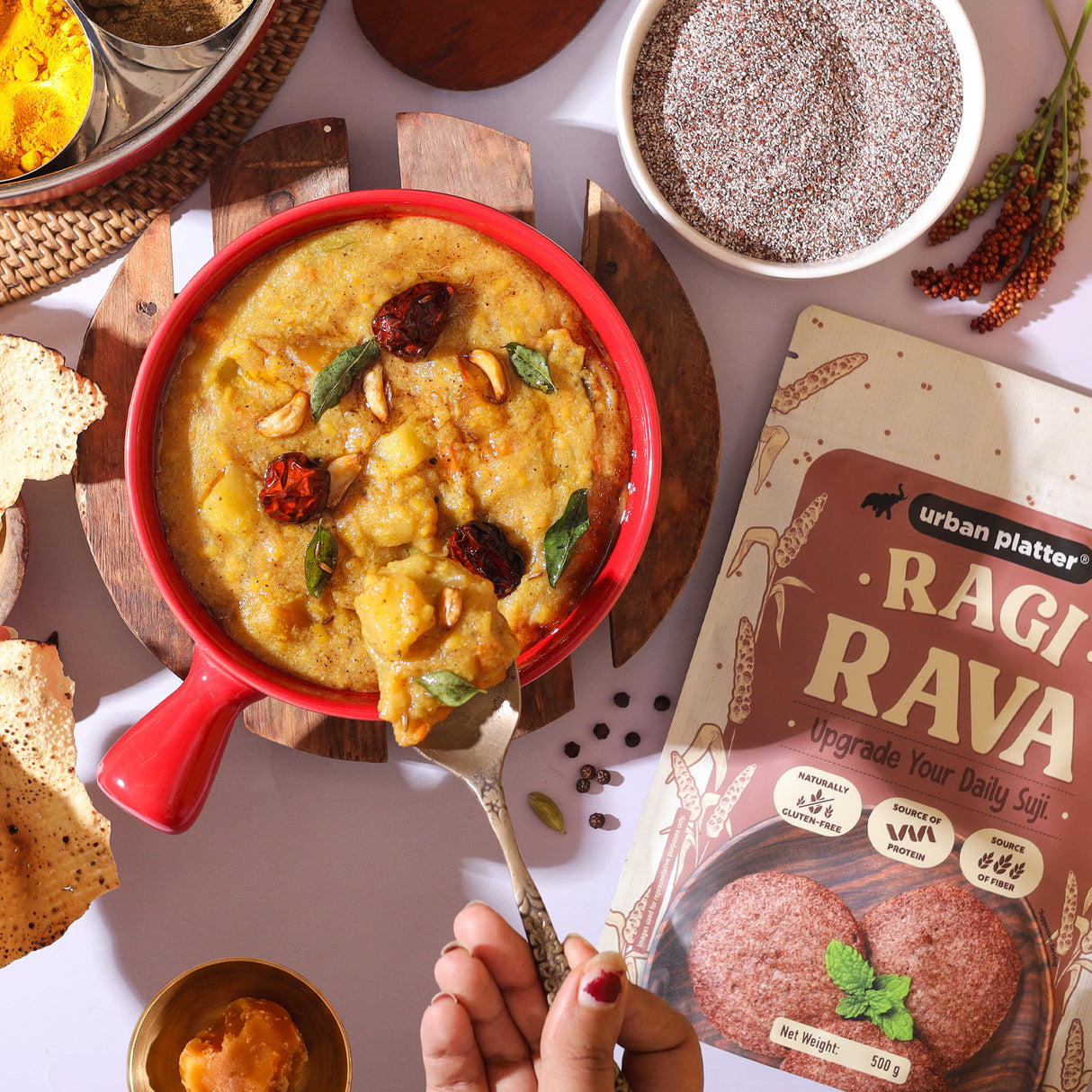 Ragi Rava, 500g (Naturally Gluten-free | Source of Protein & Fibre | A Smart Swap for Regular Sooji | Perfect for Upma, Khichdi, Idli, Dosa, Halwa, & More)