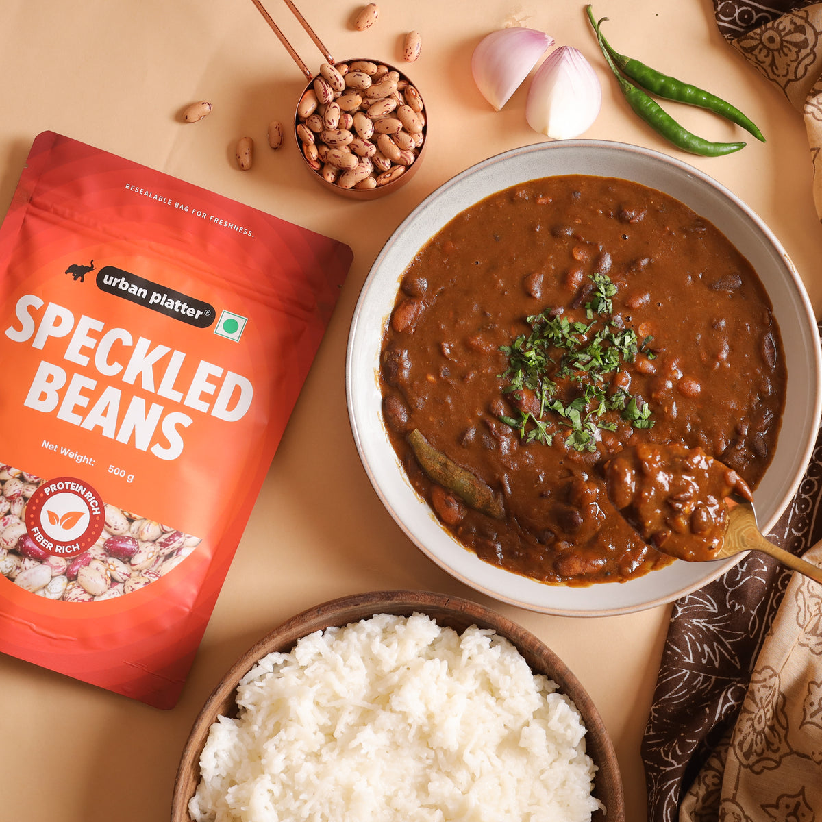 Speckled Beans, 500g (Pink/Chitra Rajma | 23g Protein | 15g Fiber | Nourishing whole beans for Gravies, Curries, Bowls, & Salads)