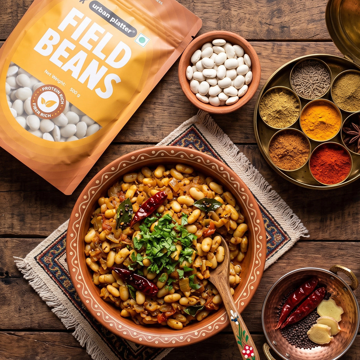 Field Beans, 500g (Val Dal / Sem Phali | 20g Protein | 18g Fiber | Nourishing whole beans for Gravies, Curries, Bowls, & Salads)