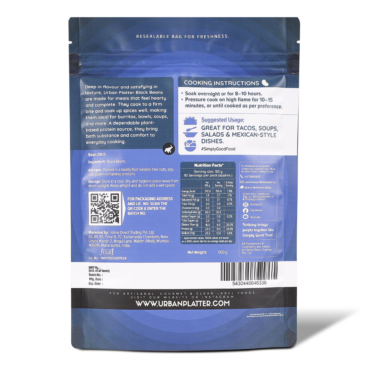 Black Beans, 500g (Black Rajma | 22g Protein | 16g Fiber | Nourishing whole beans for Gravies, Curries, Bowls, & Salads)