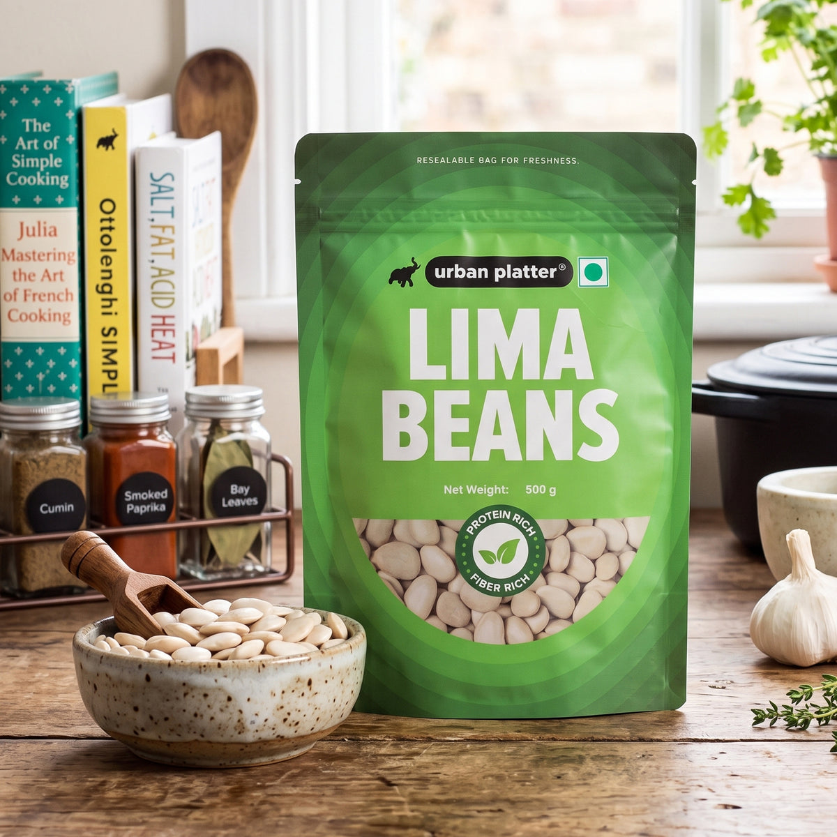 Lima Beans, 500g (Butter Beans | 20g Protein | 18g Fiber | Nourishing whole beans for Gravies, Curries, Bowls, & Salads)