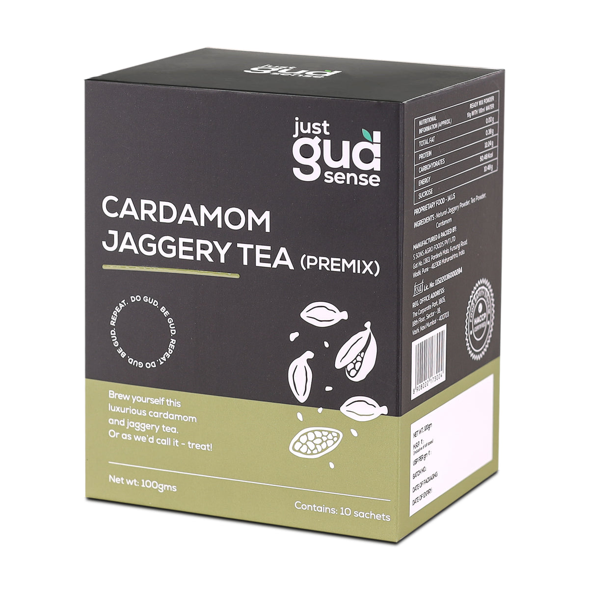 Cardamom Jaggery Tea Premix, 100g (10 sachets of 10 grams each)