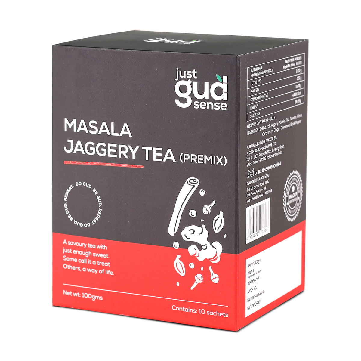 Masala Jaggery Tea Premix, 100g (10 sachets of 10 grams each)