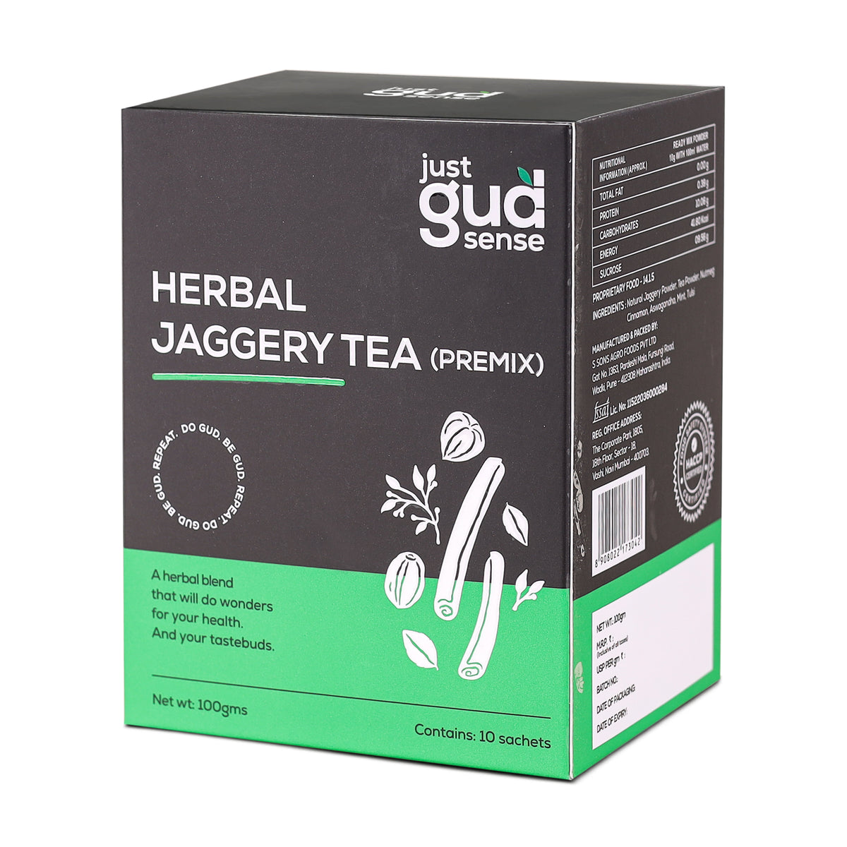 Herbal Jaggery Tea Premix, 100g (10 sachets of 10 grams each)
