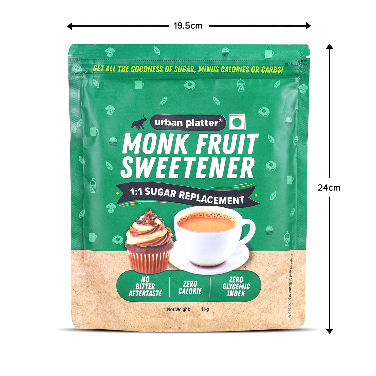 Monk Fruit Sweetener, 1kg (Zero Calorie, Keto & Diabetic-Friendly, 1:1 Sugar Replacement, No Aftertaste, Monk Fruit + Erythritol Blend)